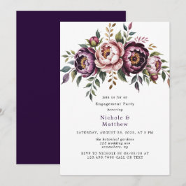 Convites Blush and Plum Peony Wreath Festa de noivado