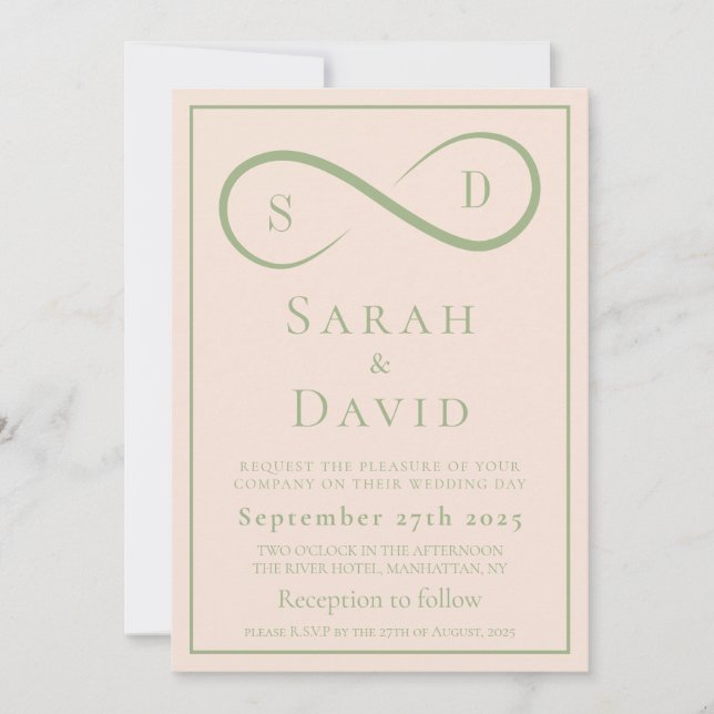 Convites Blush and Sage Infinity Wedding Minimalist Modern (Frente)