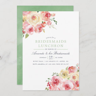 Convites Blush and Sage Watercolor Bridesmaids Luncheids