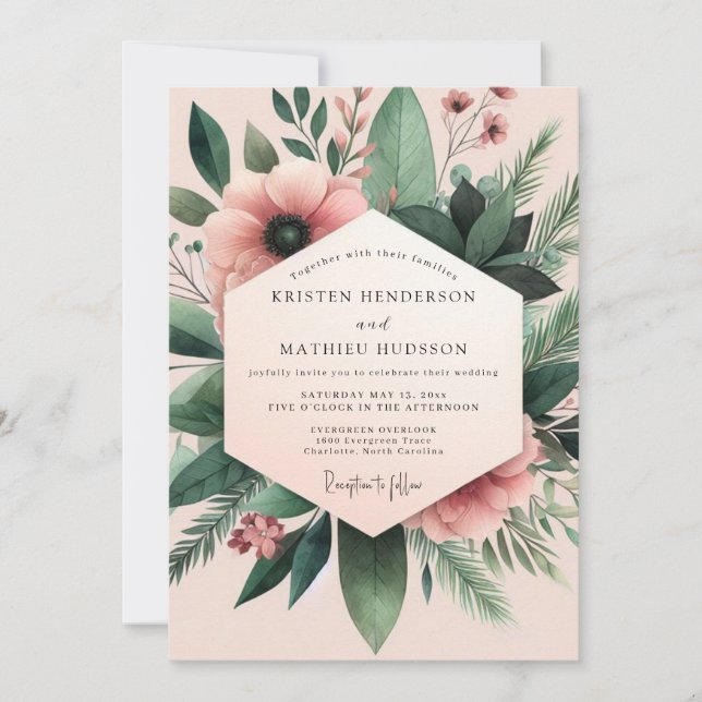 Convites Blush Anemone Botanical Wedding (Frente)