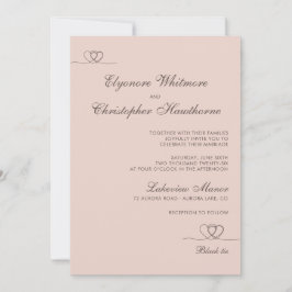 Convites Blush Beige Elegant Chic Calligraphy Wedding