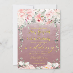 Convites Blush Blooms Rico de Casamento Calliografia Dourad