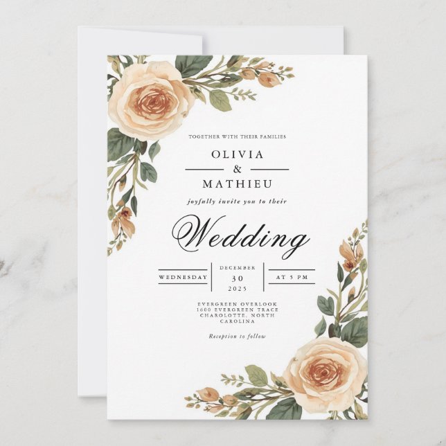 Convites Blush Blossom Botânico Romance Casamento (Frente)