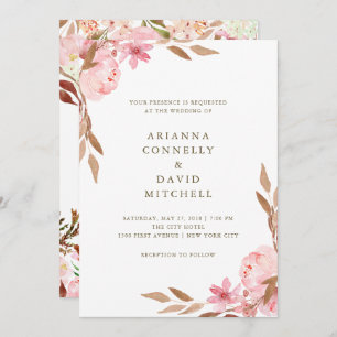 Convites Blush Blossoms  Casamento Floral de Watercolor