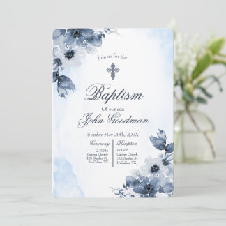 Convites Blush blue baptism with cross 