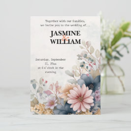 Convites 🌺 Blush & Blue Floral Invitation 💌 🌿