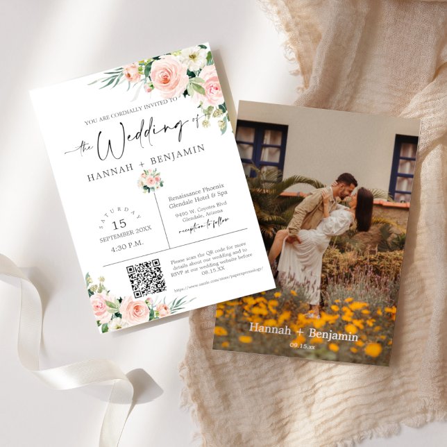 Convites Blush Boho Casamento Moderno Mínimo de Código QR F (Criador carregado)