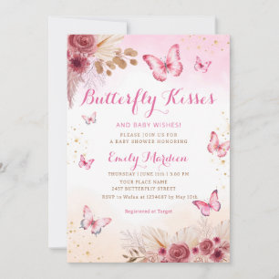 Convites Blush Boho Floral Butterfly Chá de fraldas Kisses