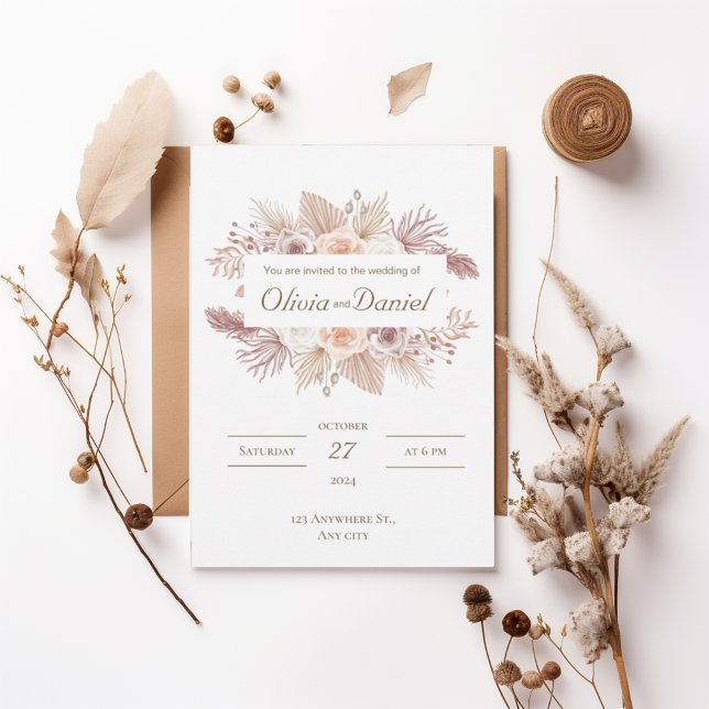 Convites Blush Boho Floral Wedding Invitation (Criador carregado)