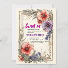 Convites Blush Boho Pampas Grass Sweet 16 Aniversário