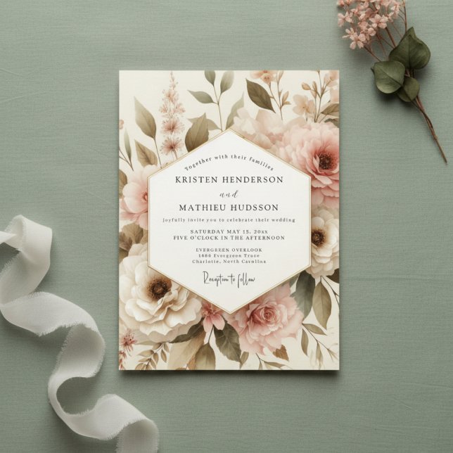 Convites Blush Botanical Romance Wedding (Criador carregado)