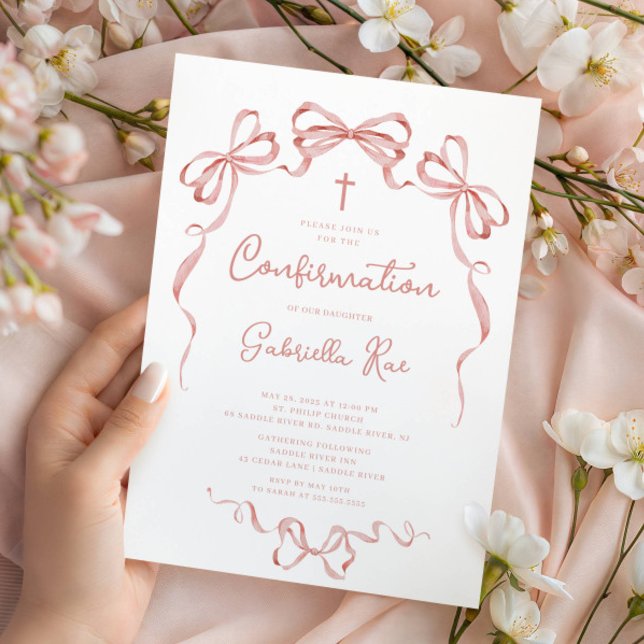 Convites Blush Bow Confirmation Invitation (Criador carregado)