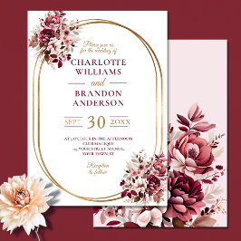 Convites Blush Burgundy Frame Dourado Frame Moderno Casamen