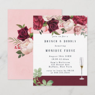 Convites Blush Burgundy Peony Chic Brunch e Bubble Invóem