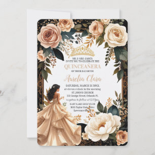 Convites Blush Champagne Ivory Floral Princesa Quinceanera