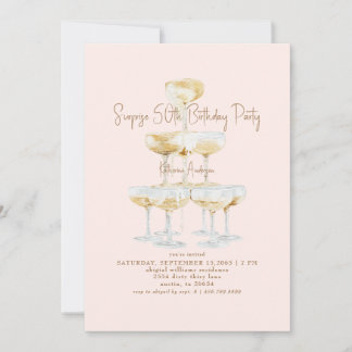 Convites Blush Champagne Tower Surprise 50th Birthday Party