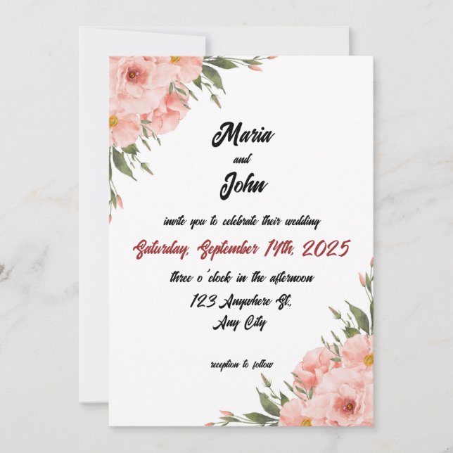 Convites Blush Clássico Romântico Mínimo e Elegante (Frente)