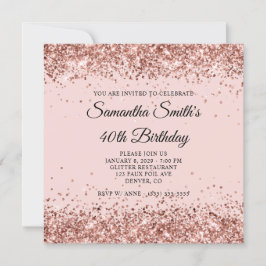 Convites Blush com Glitter em Rose Gold para 40º Aniversári