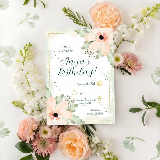 Convites Blush Coneflower Watercolor Florthday (Criador carregado)