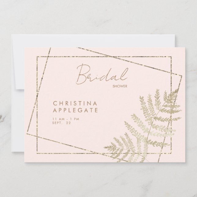 Convites Blush de ambiente e Chá de panela Elegante Dourado (Frente)