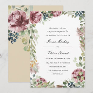 Convites Blush de Anêmona  Casamento Botânico Neutro Rosa