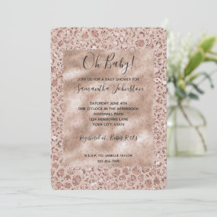 Convites Blush de Creme Pêssego Estampa de Leopardo Brilho