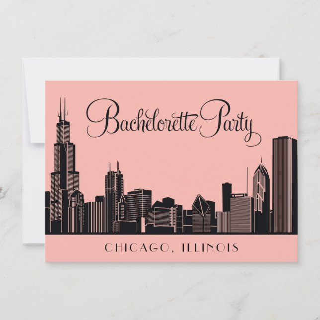 Convites Blush de Festa de solteira Skyline em Chicago (Frente)