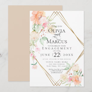 Convites Blush de Noivado Coral Spring Floral Bouquet