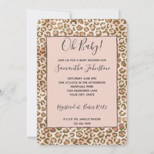 Convites Blush de Pêssego Marrom Ombre Impressão Leopardo  