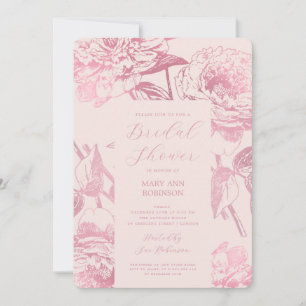 Convites Blush do Chá de panela Floral Dourado Elegante