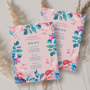Convites Blush do Menu Floral aniversário de 40 anos de Par