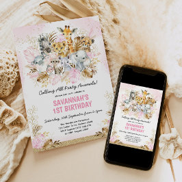 Convites Blush Dourado Boho Selgle Uma primeiro aniversario