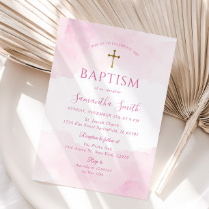 Convites Blush Dourado Cross Girl Christening Baptism