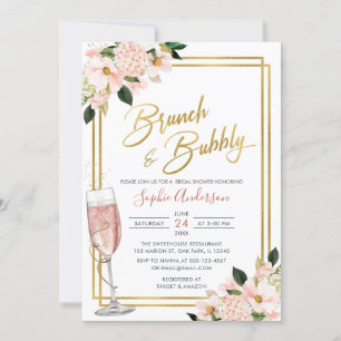 Convites Blush Dourado Floral Brunch E Chá de panela De Bor
