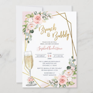 Convites Blush Dourado Floral Brunch E Chá de panela De Bor
