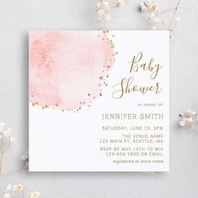 Convites Blush Dourado Petal Porte Luminoso Chá de fraldas (Criador carregado)