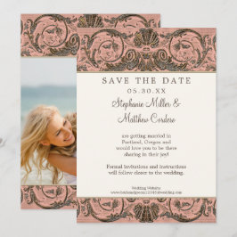 Convites Blush Dourado Vintage Ornato Salve a Data da Foto 