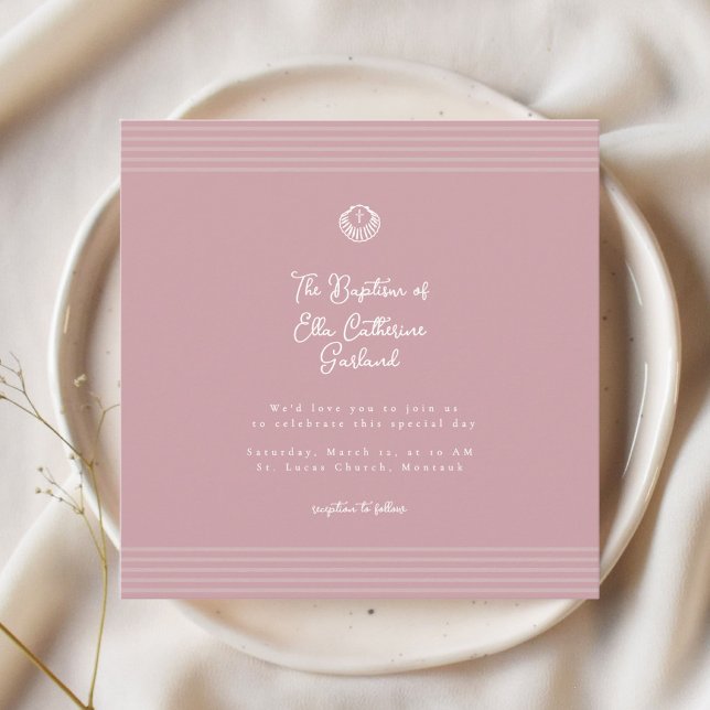 Convites Blush dusty pink modern baptism Invitation (Criador carregado)