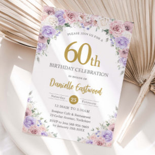 Convites Blush Dusty Pink Purple Floral 50º sexagésimo aniv
