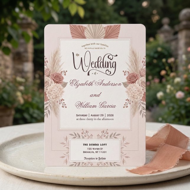 Convites Blush Dusty Rose Garden Romance Wedding   (Criador carregado)