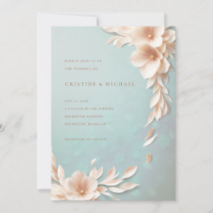 Convites blush e aqua 3d casamento floral