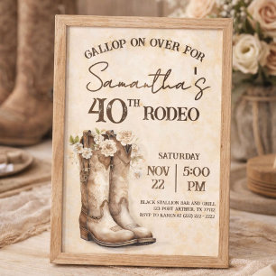 Convites Blush e Botas 40º Aniversário Rodeio Western