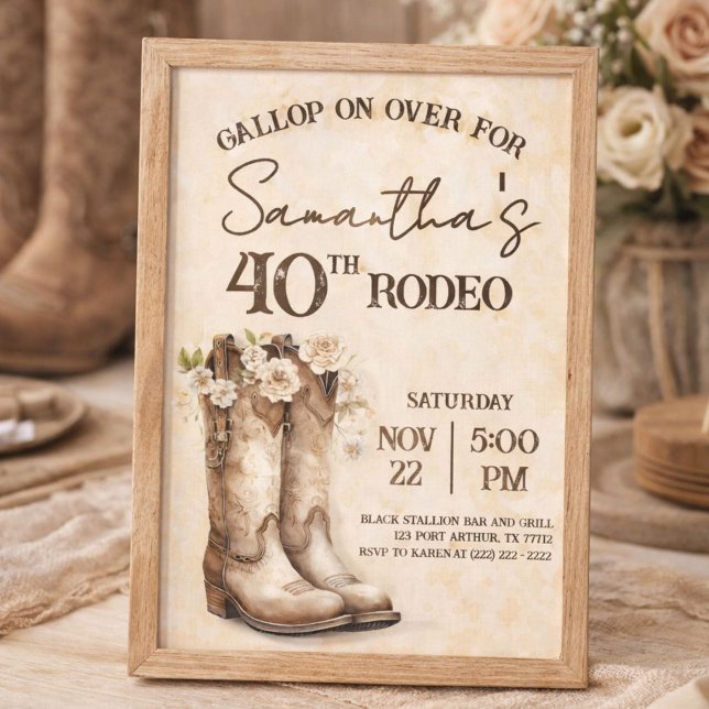Convites Blush e Botas 40º Aniversário Rodeio Western (Criador carregado)