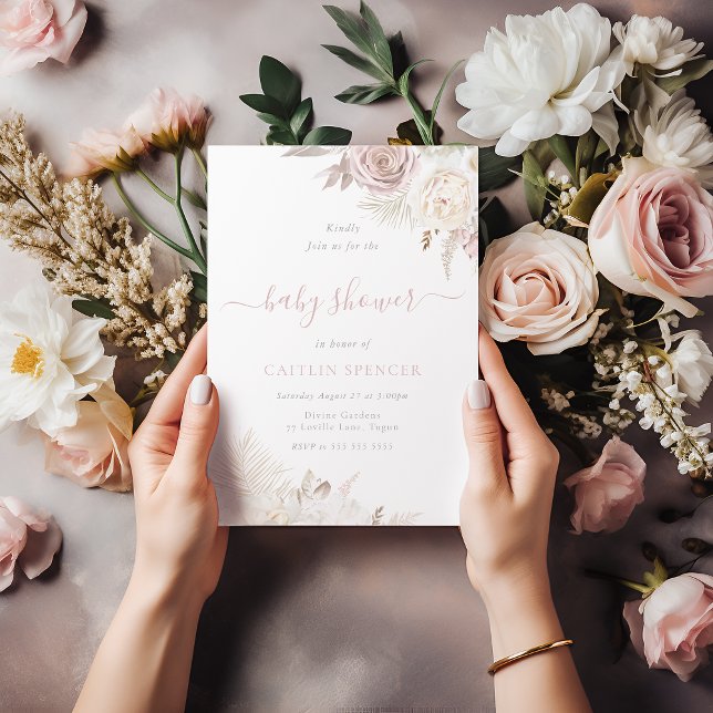 Convites Blush e Ivory - Chá de fraldas Floral Gordo (Criador carregado)