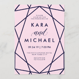 Convites Blush e Marinho | Casamento Geométrico Moderno