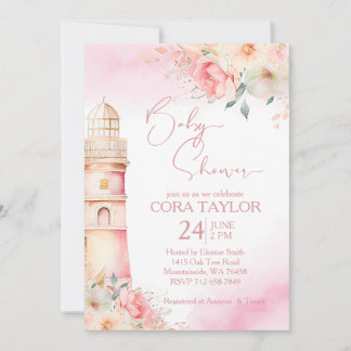 Convites Blush e ouro chá de fraldas de farol floral Boho