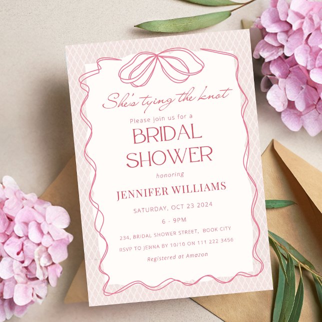 Convites Blush Ela é Chá de panela de renda de Casando (Blush She's Tying the Knot Lace Bridal Shower Invitation)