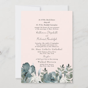 Convites Blush Elegante Dusty Blue Floral Casamento