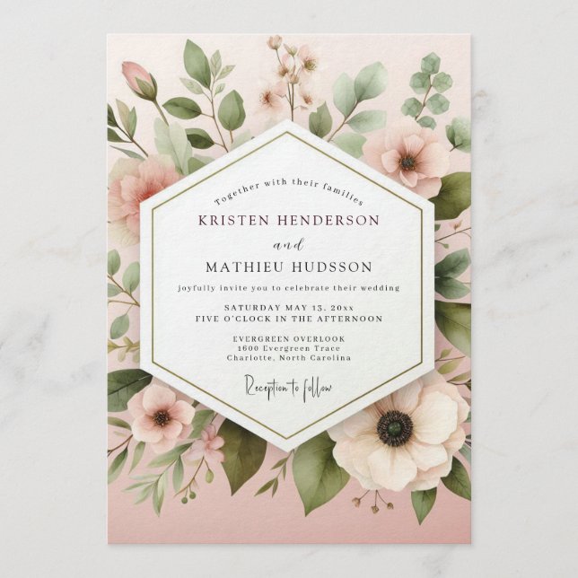 Convites Blush Ethereal Anemone Wedding (Frente)