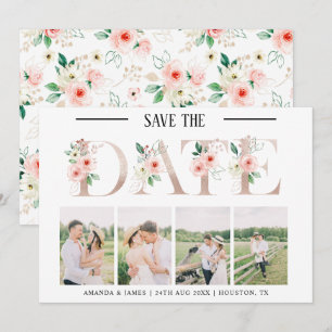 Convites Blush Floral 4 Photo Weding the Date Card